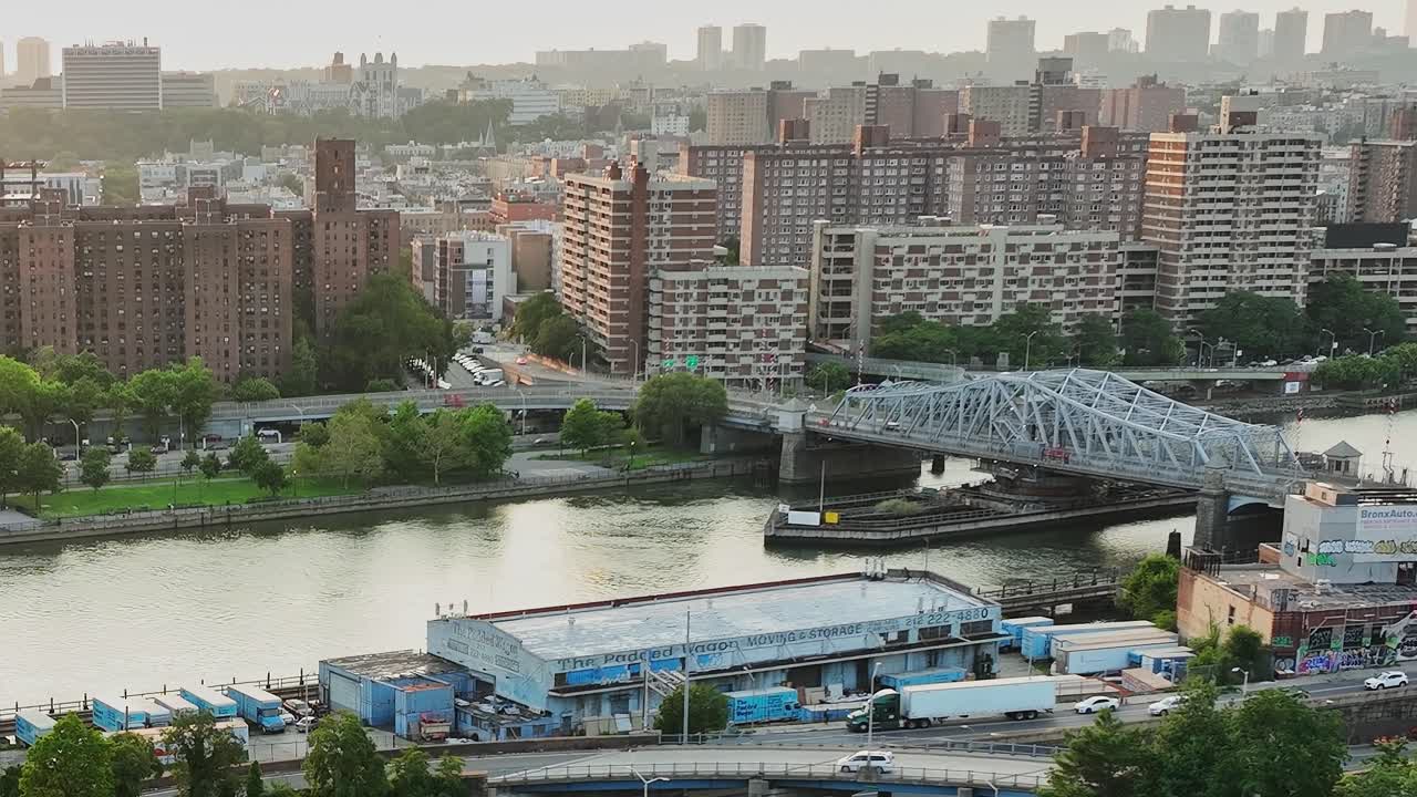 Stunning aerial view of New York City with river and bridge