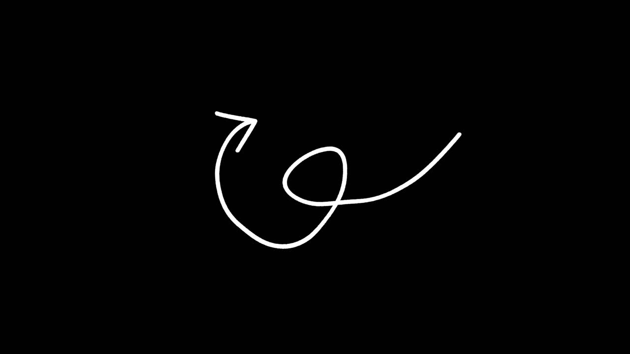Animated White Lines Drawing Arrows and Shapes on Black Background