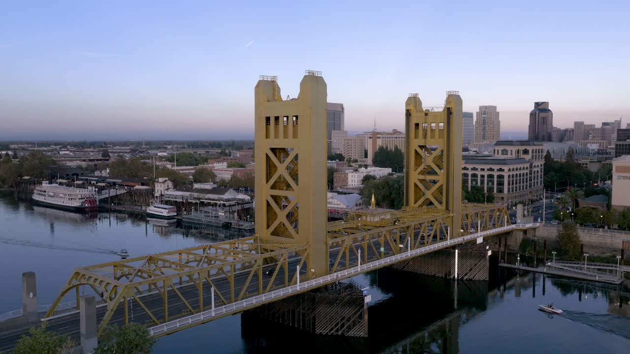 Golden Tower Bridge Spanning the Sacramento River at Twilight