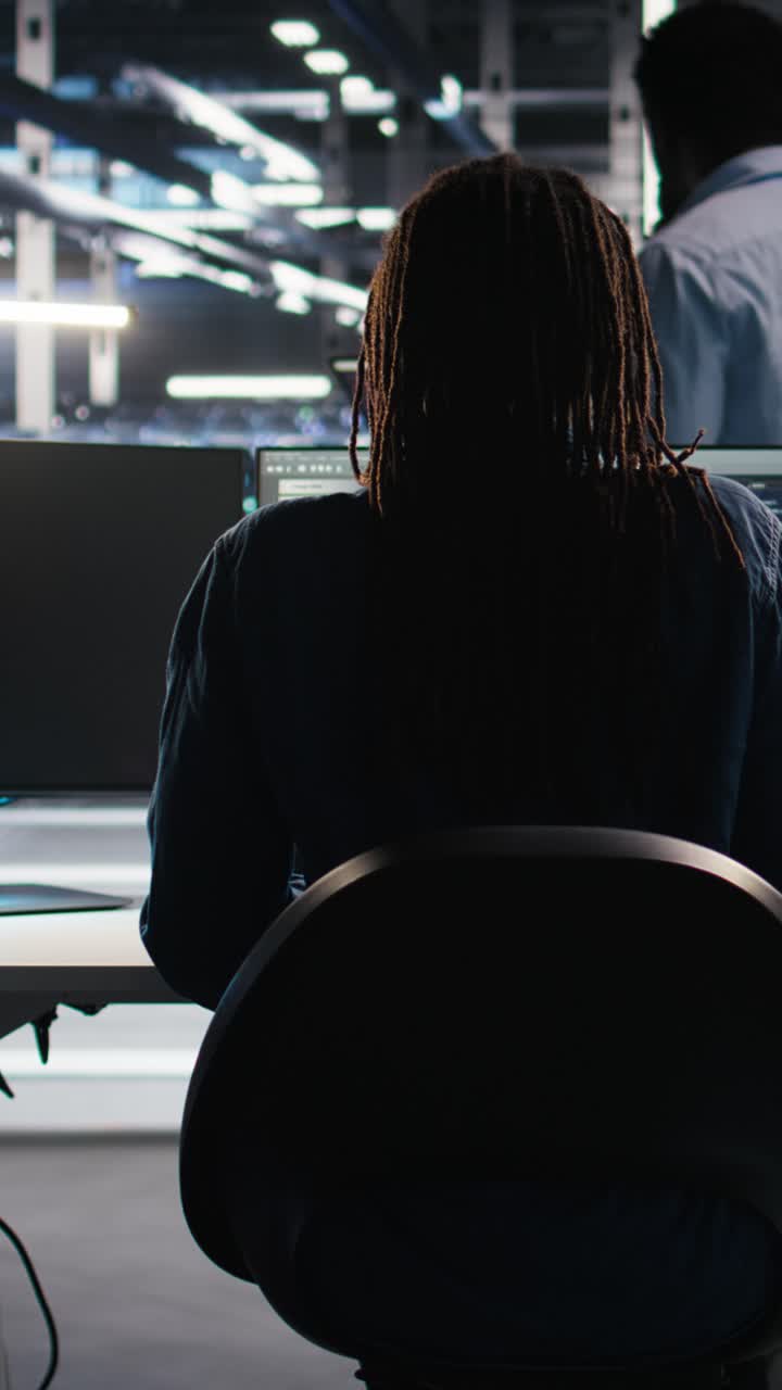 Vertical Video Stressed Server Hub Admin Worried By Malfunctioning Data Analytics Ai Generator