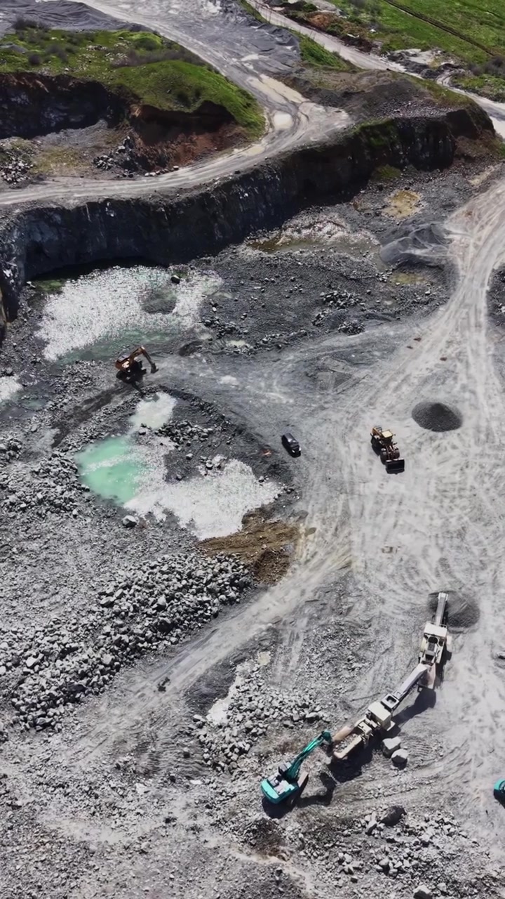 Aerial view of stone crushing plant and industrial infrastructure