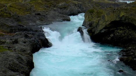 slow motion footage of skjalfandafljot river and its waterfalls near akureyri in iceland