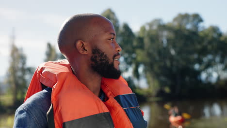 Camping,-thinking-and-a-black-man-in-a-life-jacket