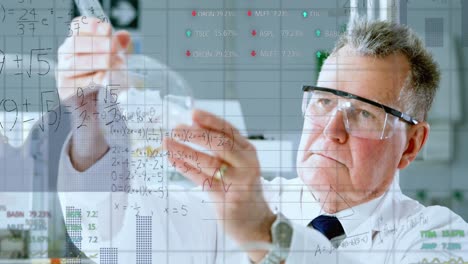 animation of scientific data processing over caucasian male scientist