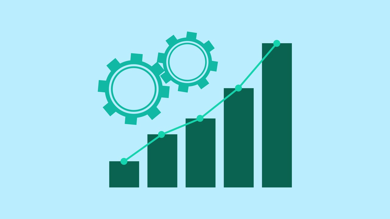Animated Bar Chart Growing with Rotating Gears