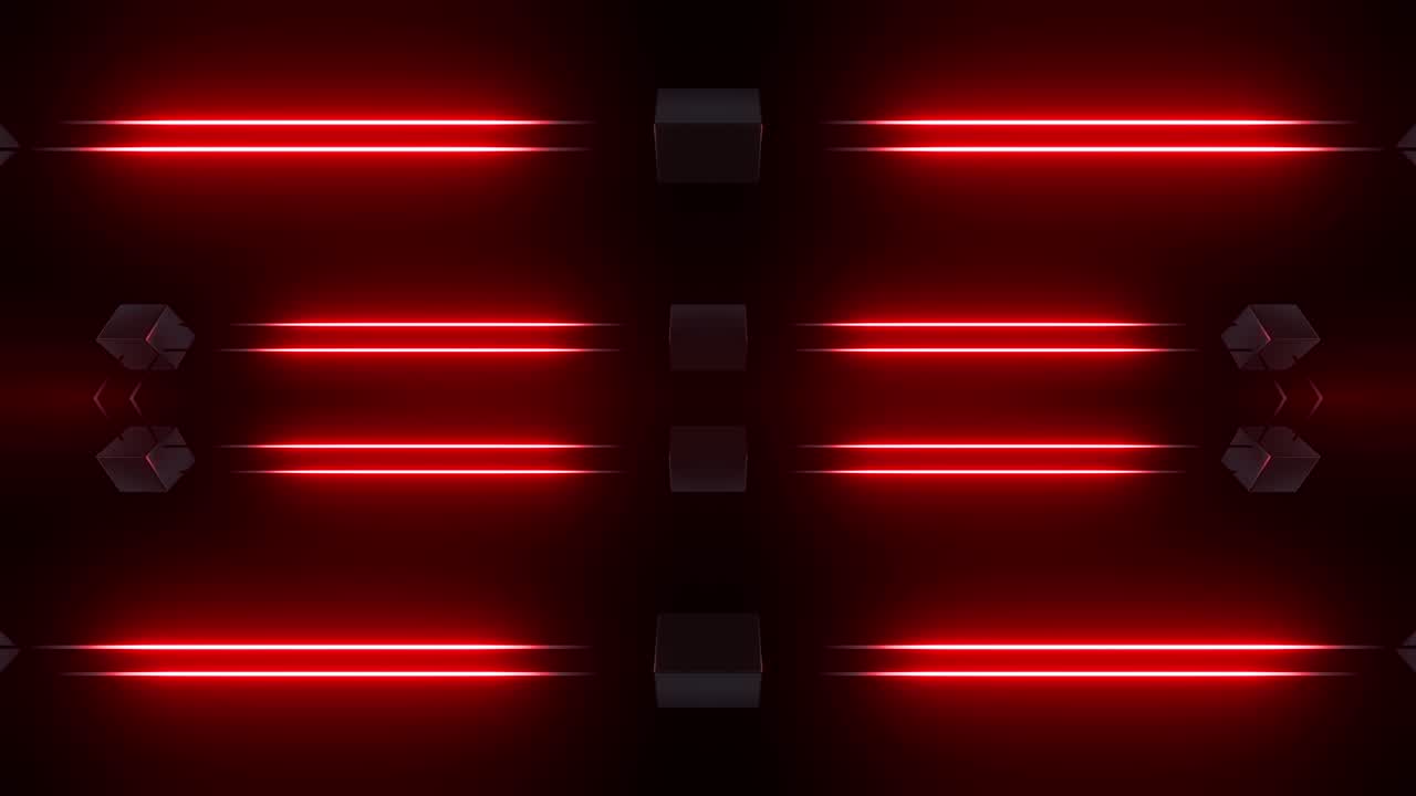 Red Neon Light Pattern with Cubes