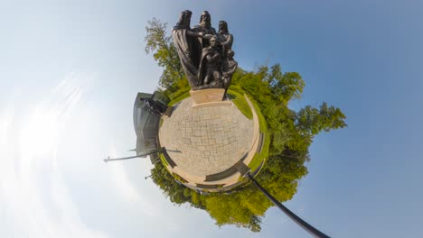 tiny planet view of the statue at the priesthood restoration site near the susquehanna river