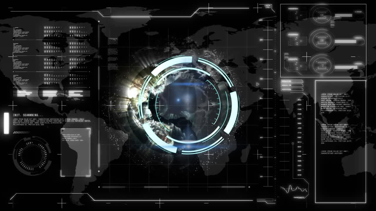 Animation of scope scanning over data processing on black background