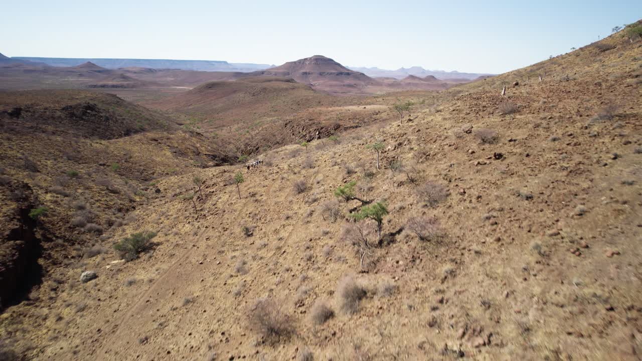 grupo de excursionistas en caminata guiada en el árido desierto de áfrica