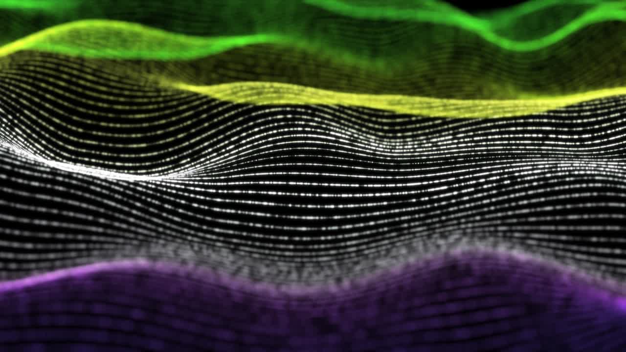 4K, Abstract Futuristic Digital Blue Wave Particles Background.Seamless Loop. Technology digital wave background concept.Beautiful motion waving dots texture with glowing defocused particles. Cyber or technology background.