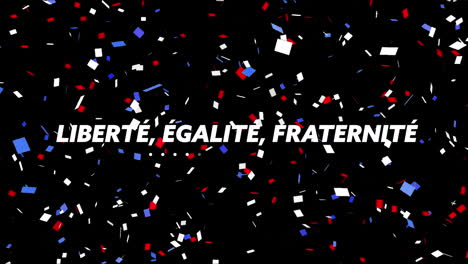 animación de liberte, egalite, fraternite texto con bandera francesa y confeti