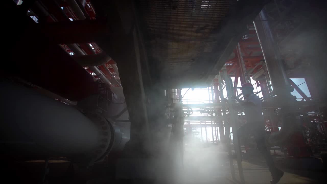 subiendo la escalera en la refinería