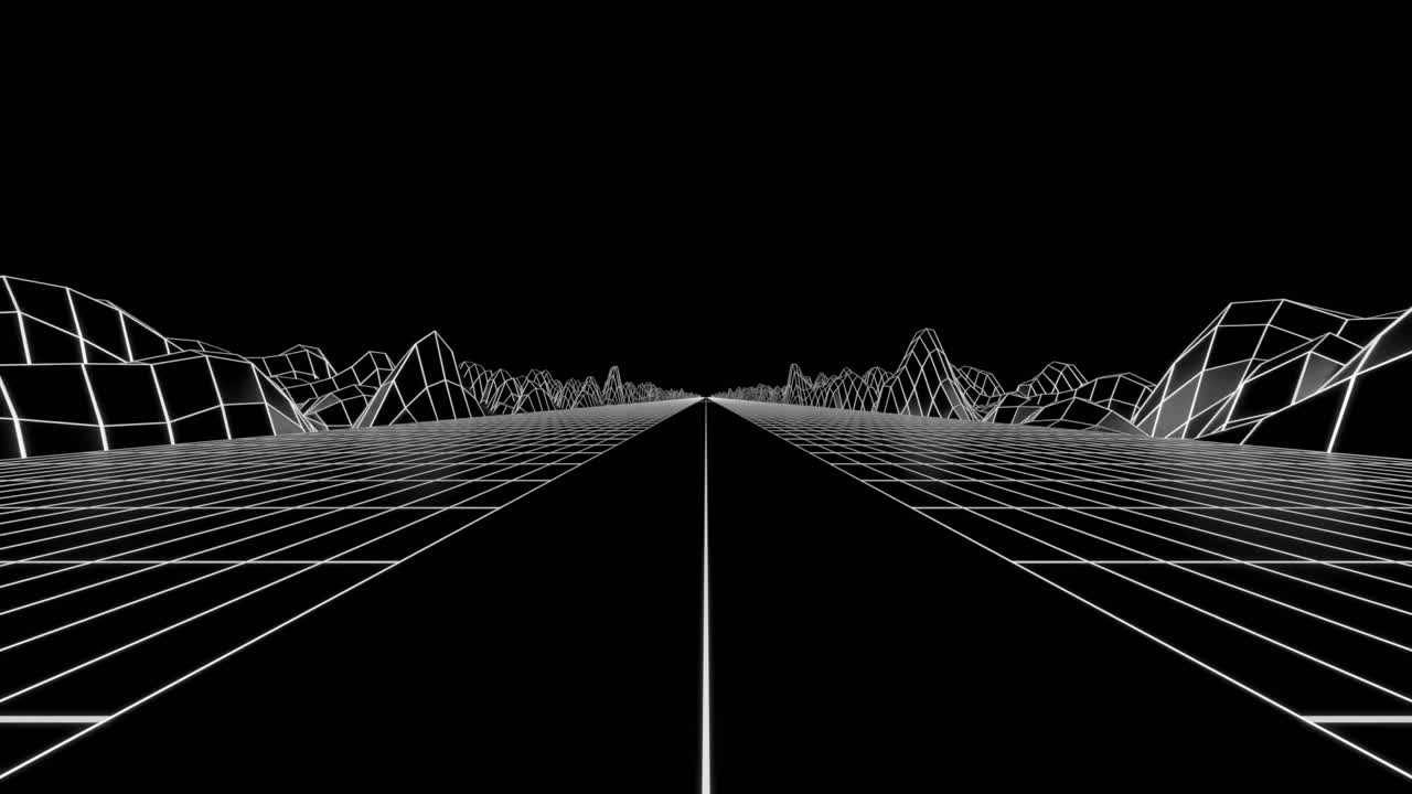 레트로 미래의 3d 와이어 프레임 풍경