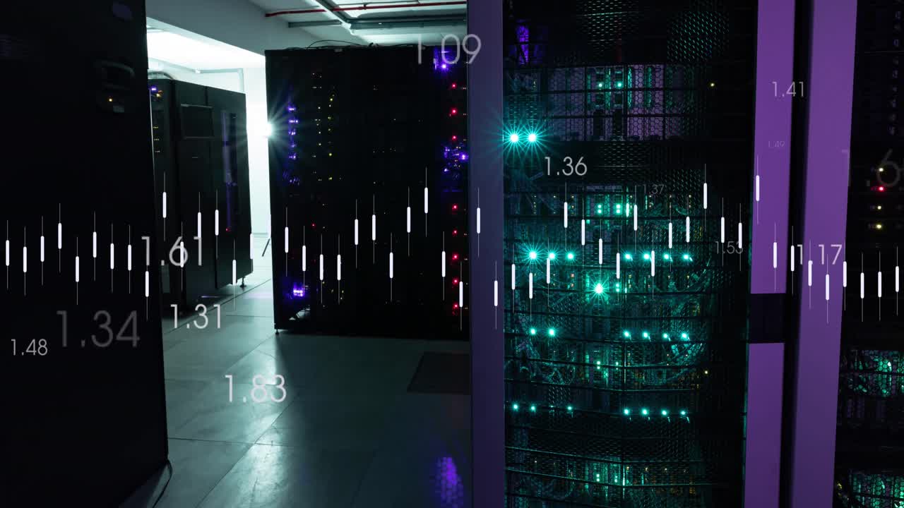 Animation of data processing against computer server room
