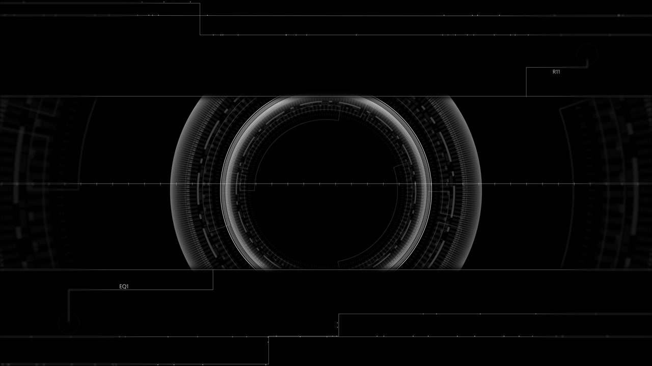 Dark grey tech scanner visual with circular data rings horizontal interface lines and minimal black