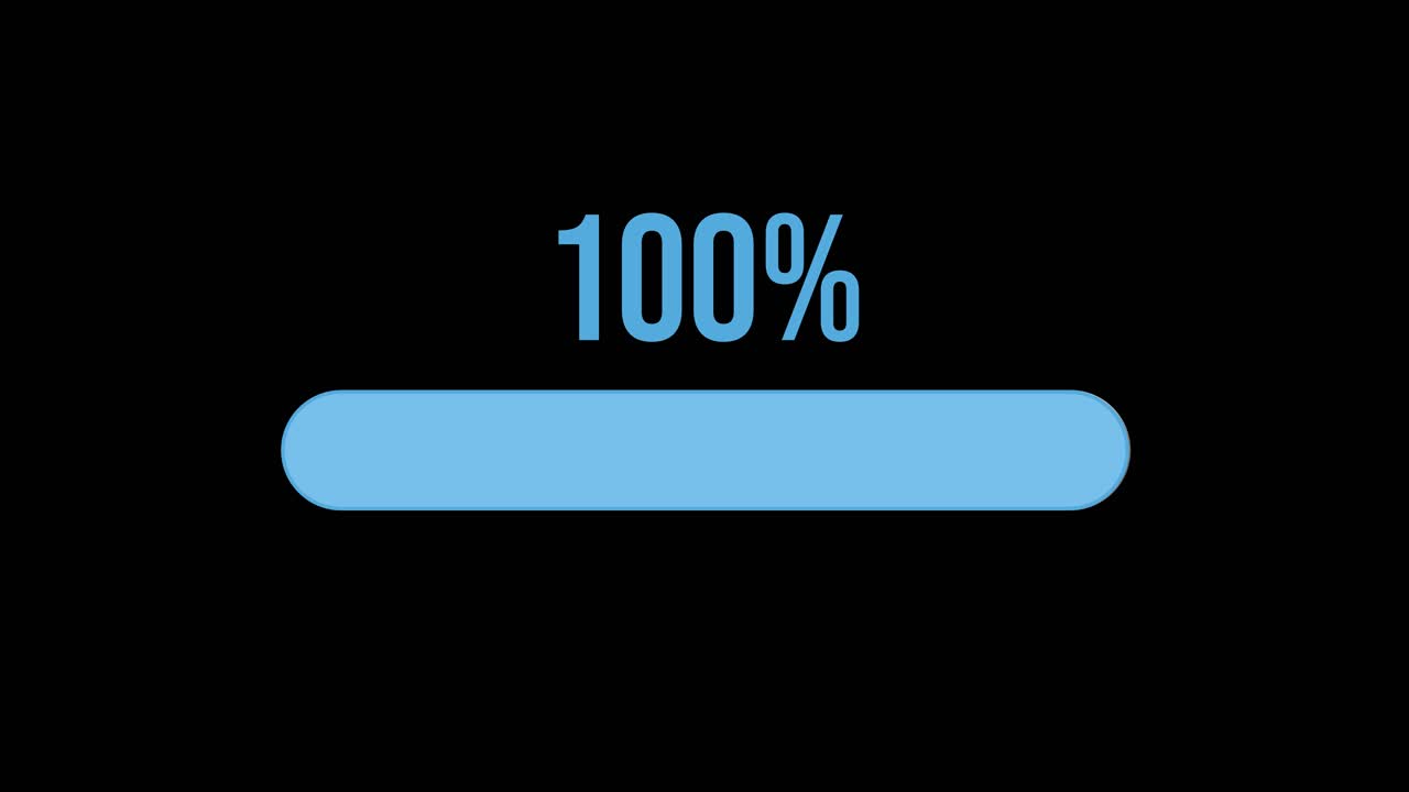 Smoothly animated progress bars increment from 16% to 100% over 8 seconds, set against a black background