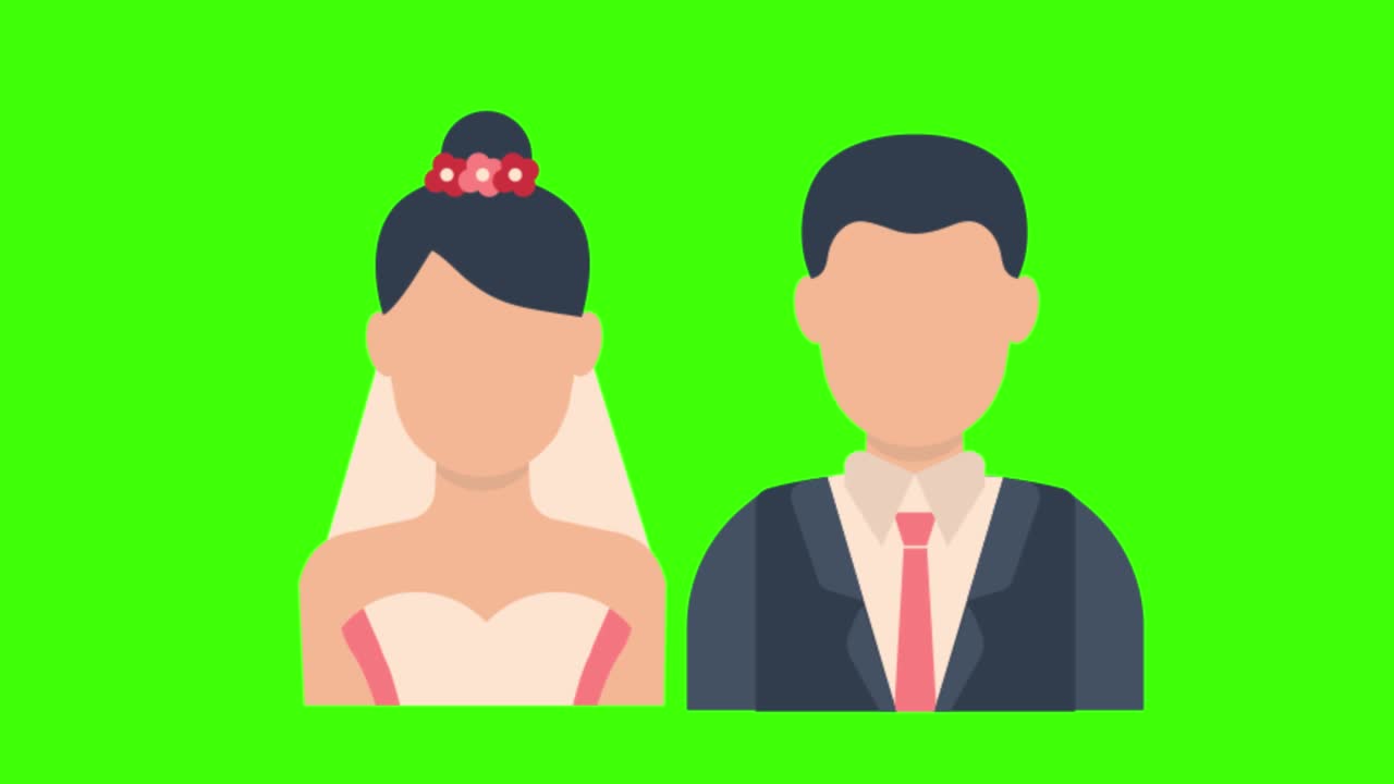 초록색 화면에 새로 결혼한 부부의 귀여운 아이콘이 나타납니다.