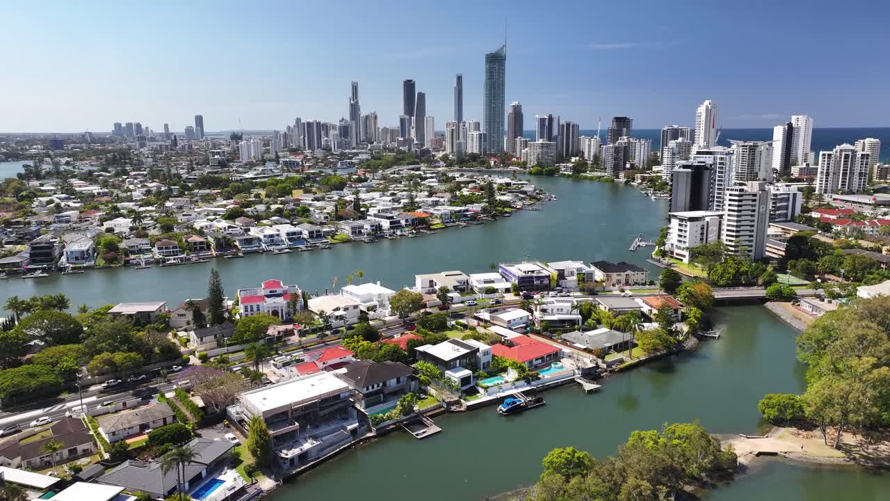 Aerial View of Gold Coast Cityscape and Luxury Homes