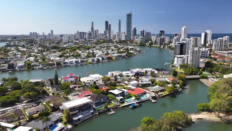 aerial view of gold coast cityscape and luxury homes