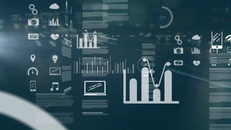 animation of data processing over cityscape