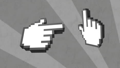 animación de dos manos pixeladas digitales sobre franjas grises rotativas en movimiento