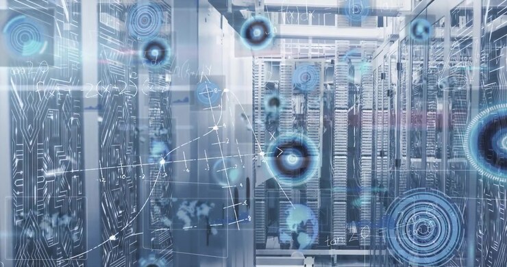 Animation of data processing over server room