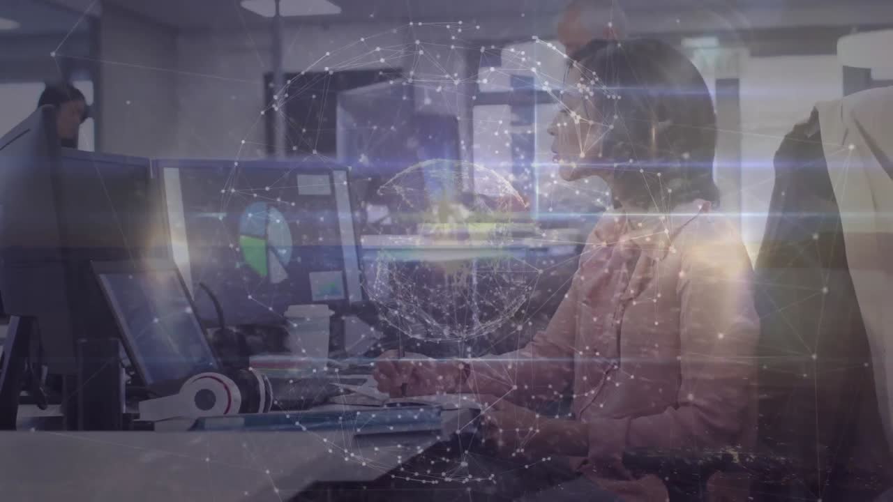 animación de formas sobre diversas personas de negocios en la oficina