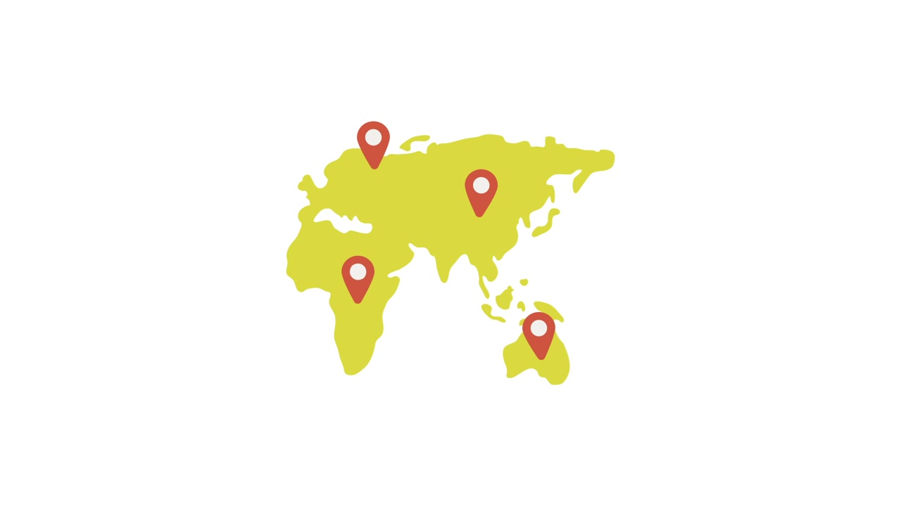 Animated World Map with Multiple Location Pins Appearing