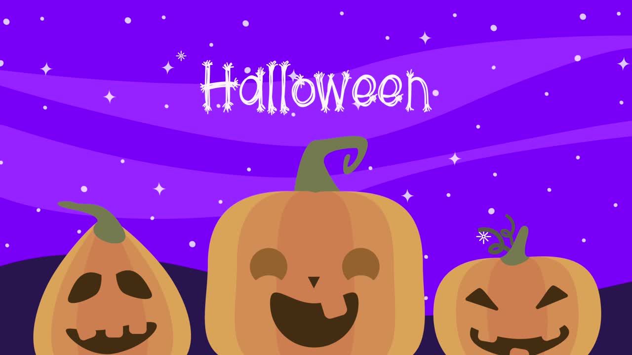 animazione con lettere di halloween felice con zucche