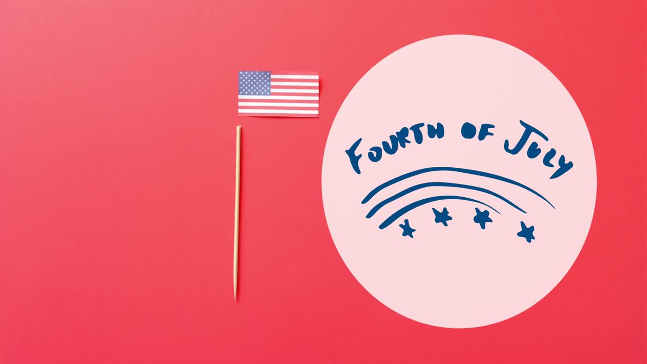 Animation of 4th of july text over flag of united states of america on red background