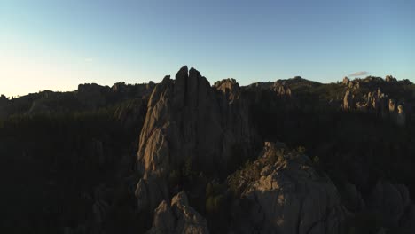 aerial flyover unique granite peaks in custer state park, south dakota