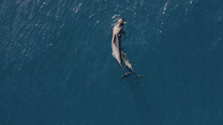 Dolphins swimming in wavy sea water in daytime