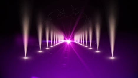 animación del lugar de la alfombra roja, con luz púrpura central y filas de focos blancos