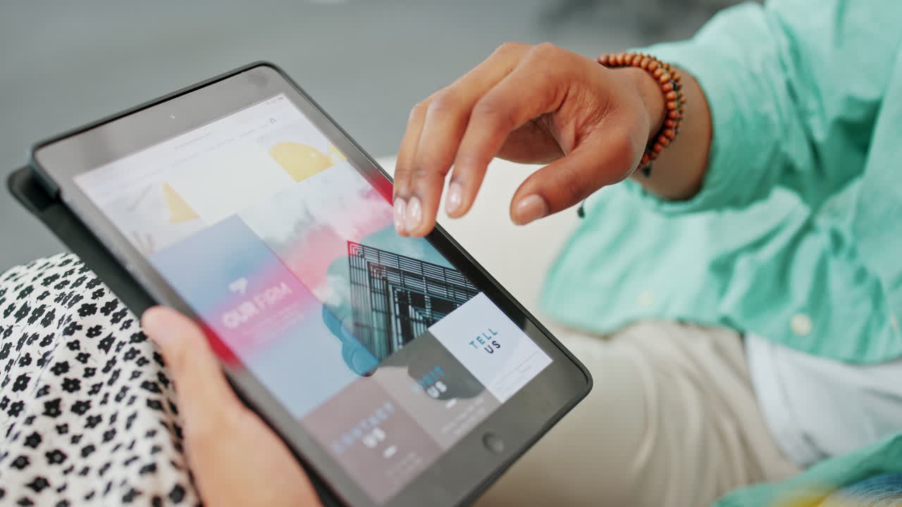 Tablet screen closeup, website ux