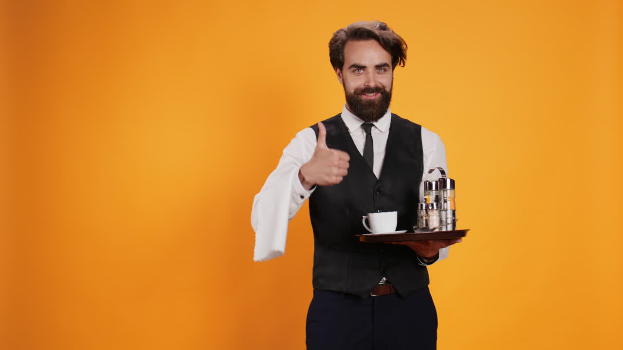 el valet levantó los pulgares hacia arriba.