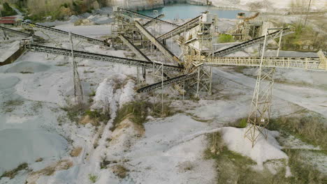 aerial view of conveyor belts system in hickory creek mining in benton county, arkansas, usa