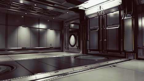 futuristic interior of a space station featuring sleek metallic designs