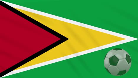 guyana flag waving and soccer ball rotates, loop