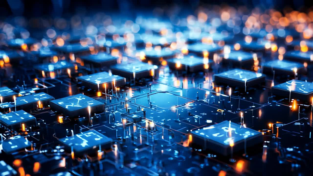 많은 작은 사각형이 있는 회로판의 클로즈업