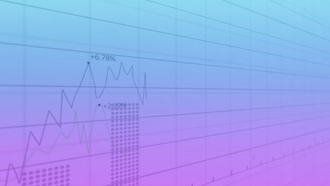 animación de múltiples gráficos con números cambiantes sobre el patrón de cuadrícula contra el fondo de gradiente