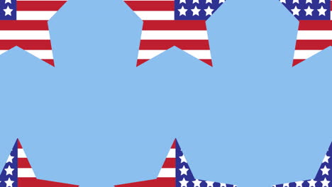 animation of stars coloured with american flag moving over blue background