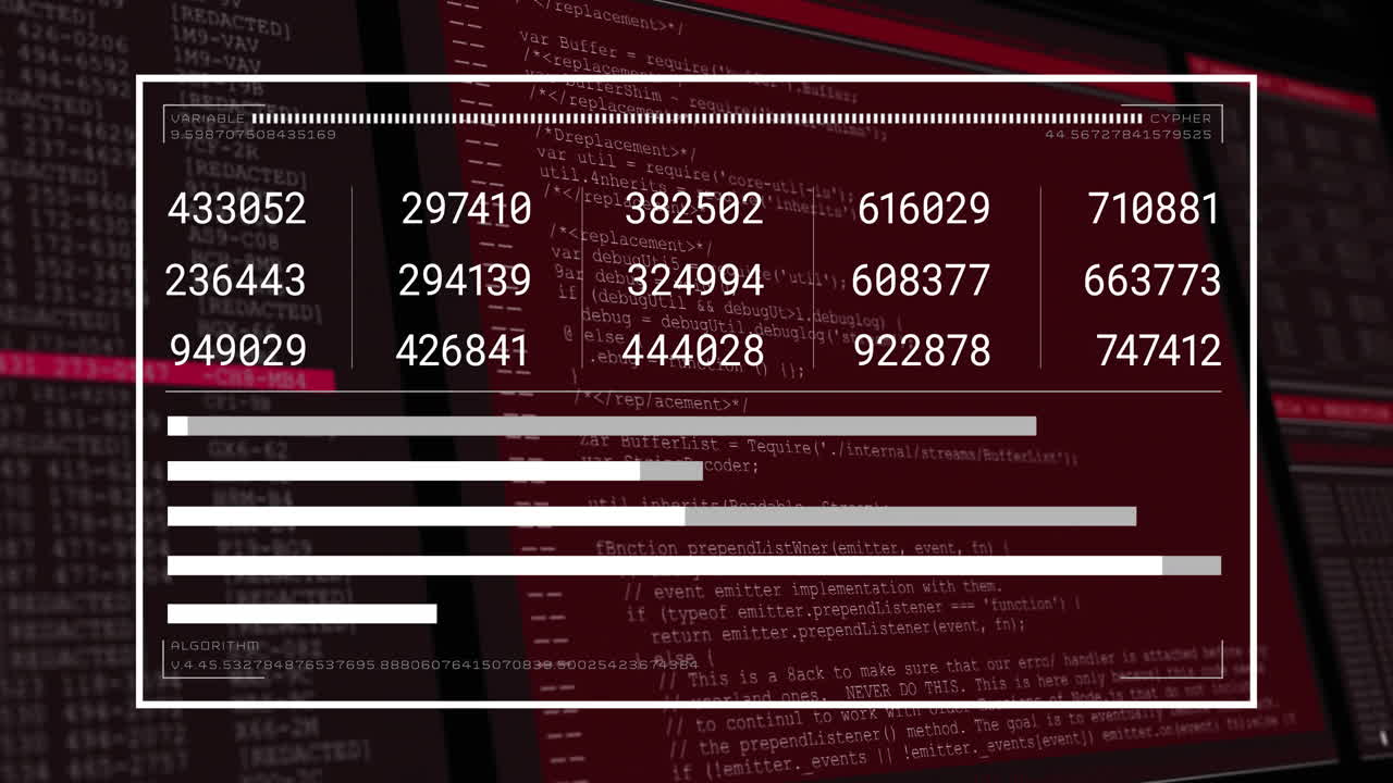 animación de capas de procesamiento de datos numéricos y de texto sobre fondo negro