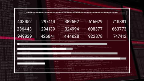 animation of layers of numeric and text data processing on black background