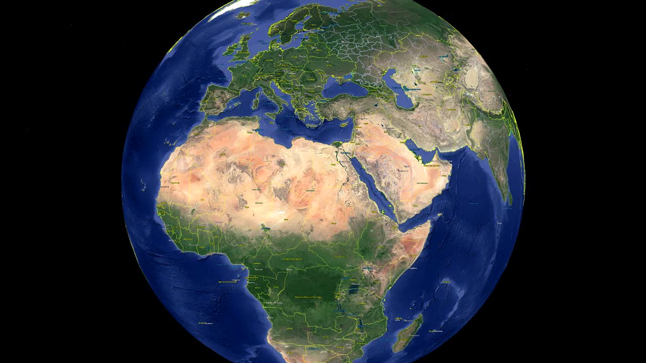 사우디 아라비아의 발과 함께 우주에서 3d 지구 - 사우디아라비아 외부로 확대