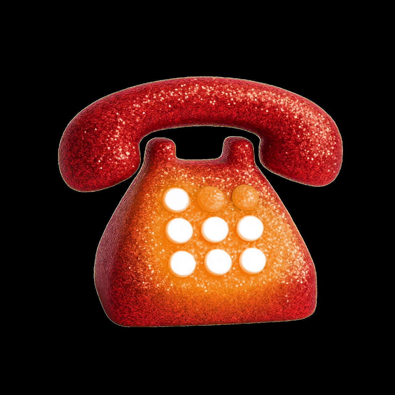 Glittery retro telephone sculpture animation isolated asset, transparent 4K video, alpha channel