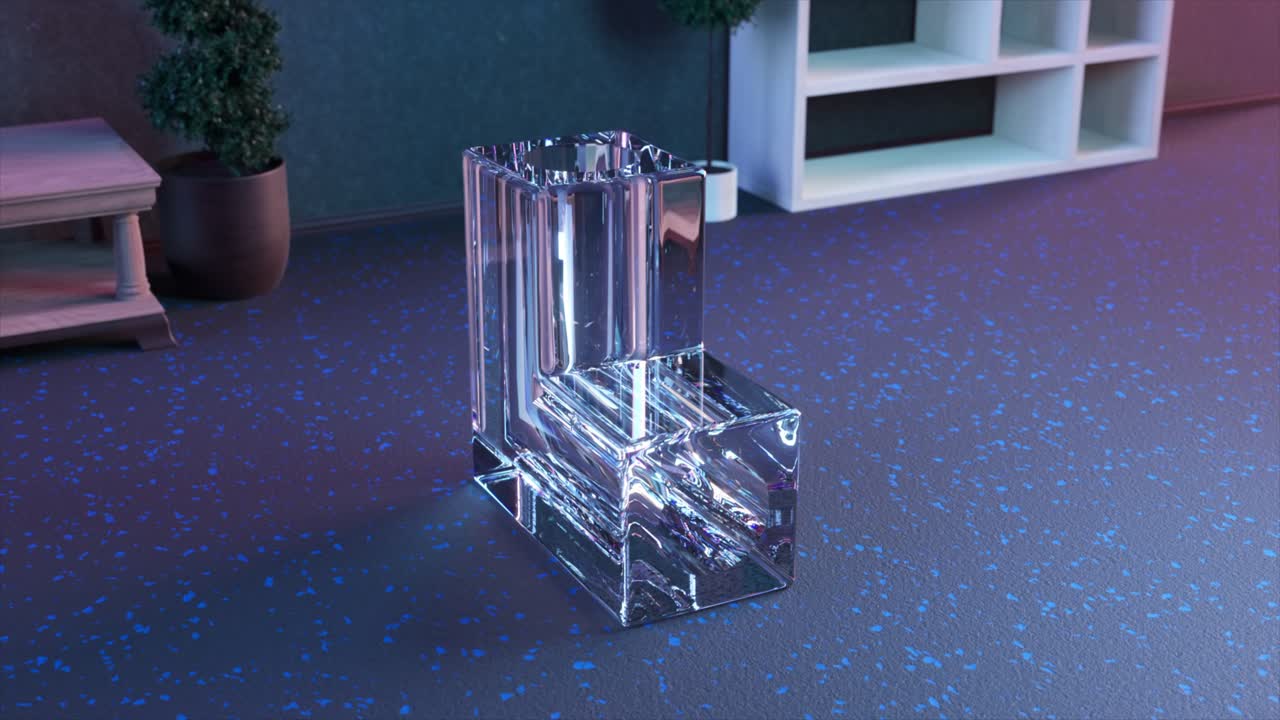 абстрактная стеклянная буква l с плавающим предметом