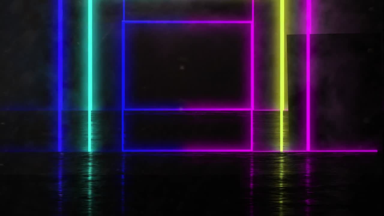 Premium stock video - Animation of neon shapes over black background