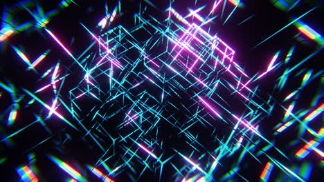 vj loop animation of smooth rotation of neon glow lines
