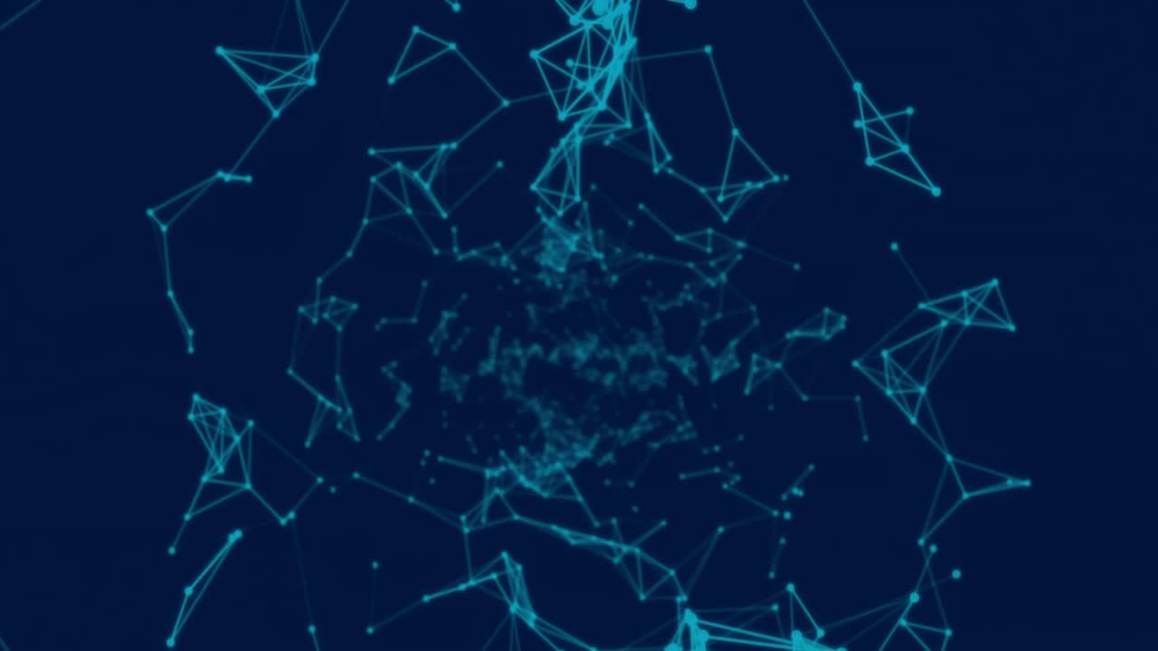 Digital animation of neon plexus networks floating against blue background