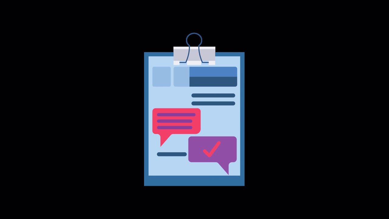 Animated Clipboard with Document and Speech Bubbles